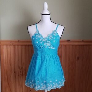 Polka Dot & Floral Embroidered Surplice Tank